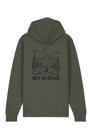 Hanorac premium cu fermoar Korin, print Out of office, Khaki - spate