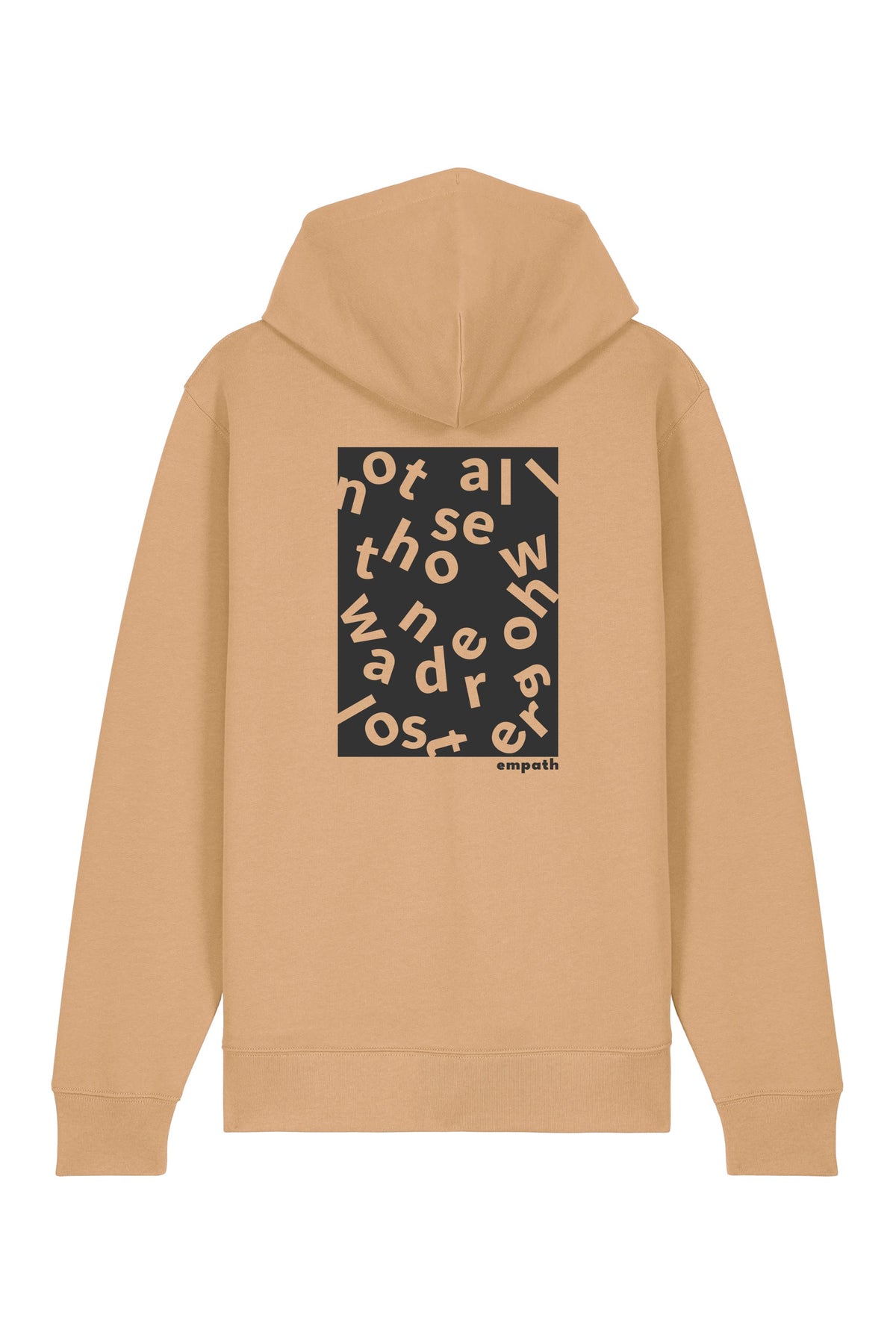 Hanorac premium cu fermoar Korin, print Not all those who wander are lost, Latte - spate