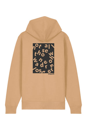 Hanorac premium cu fermoar Korin, print Not all those who wander are lost, Latte - spate