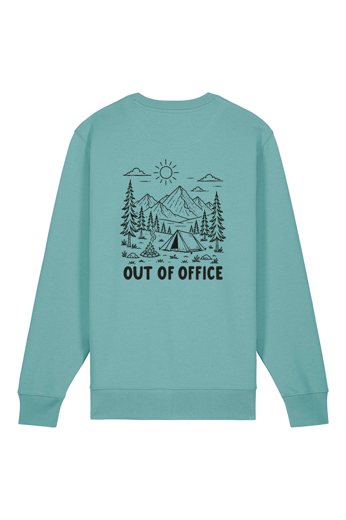 Bluza unisex subtire Mato, print Out of office, Teal Monstera - spate