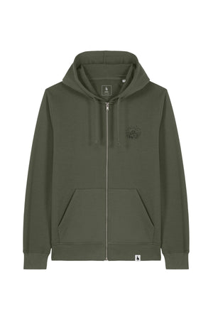 Hanorac unisex cu fermoar Mixo, print Van, Khaki - față