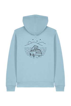 Hanorac unisex cu fermoar Mixo, print Van, Sky Blue - spate