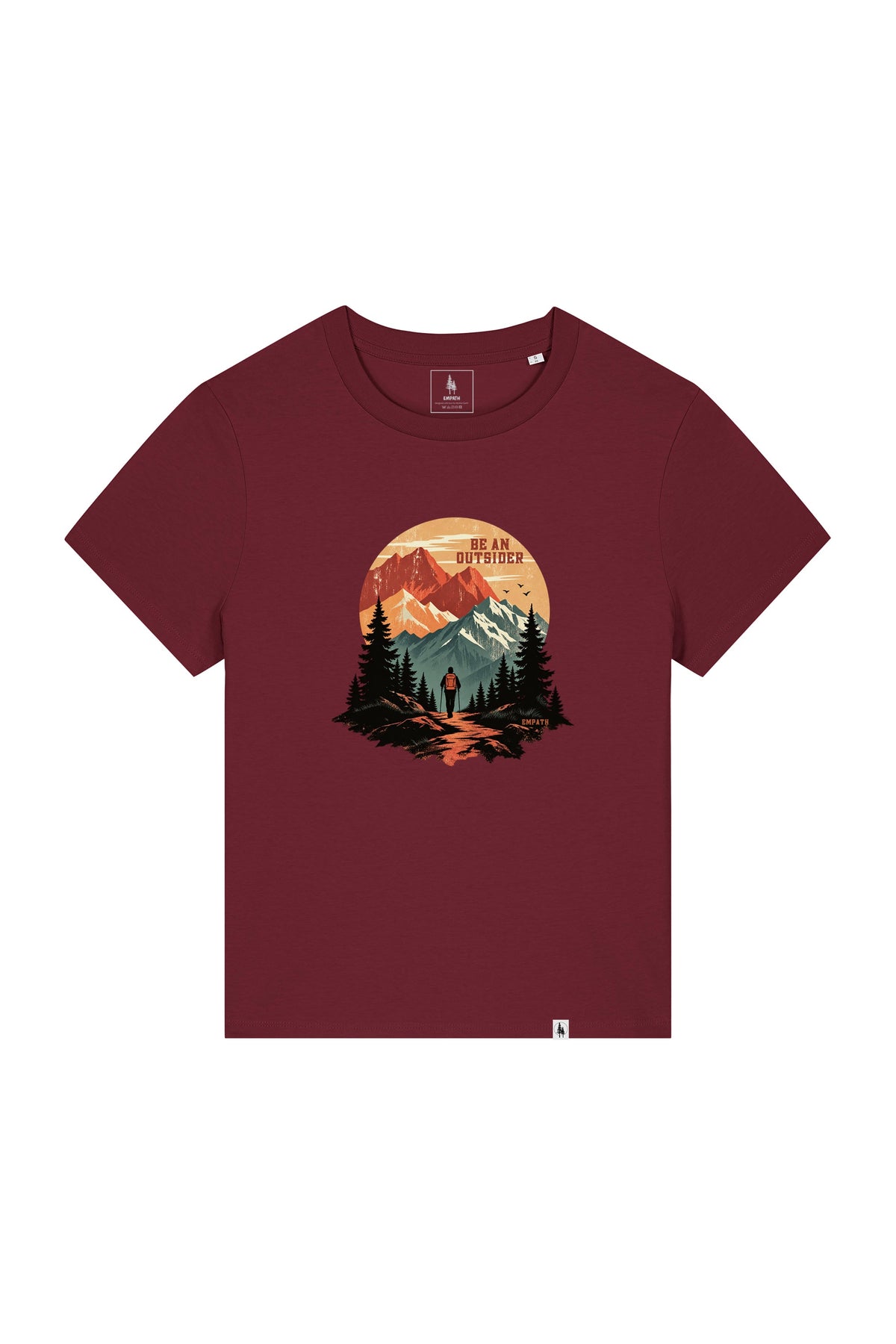 Tricou dama Mura, print Be an outsider, Burgundy - față