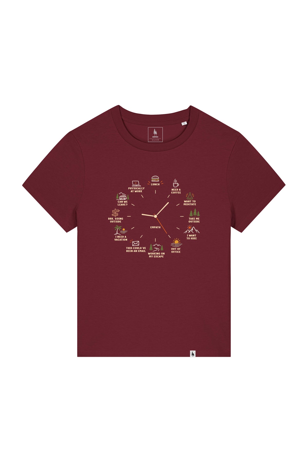 Tricou dama Mura, print Time to, Burgundy - față