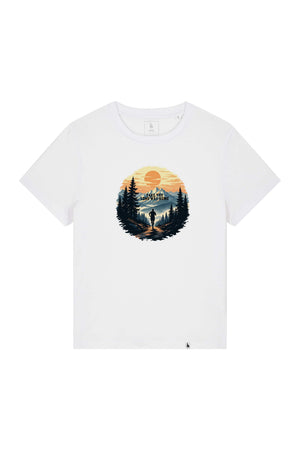 Tricou dama Mura print Long way home Alb - fata