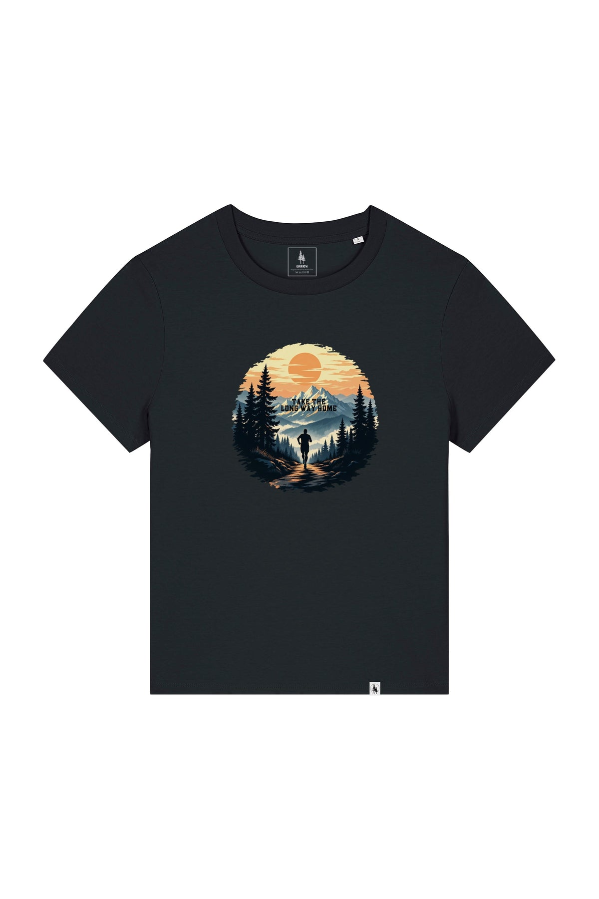 Tricou dama Mura print Long way home Negru - fata