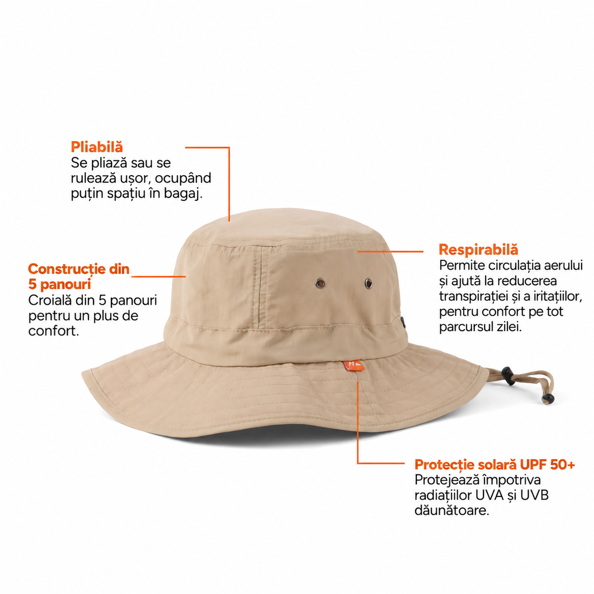 Bucket Hat Nordic Drift Horizon RCS, UPF 50+ - Bej, caracteristici