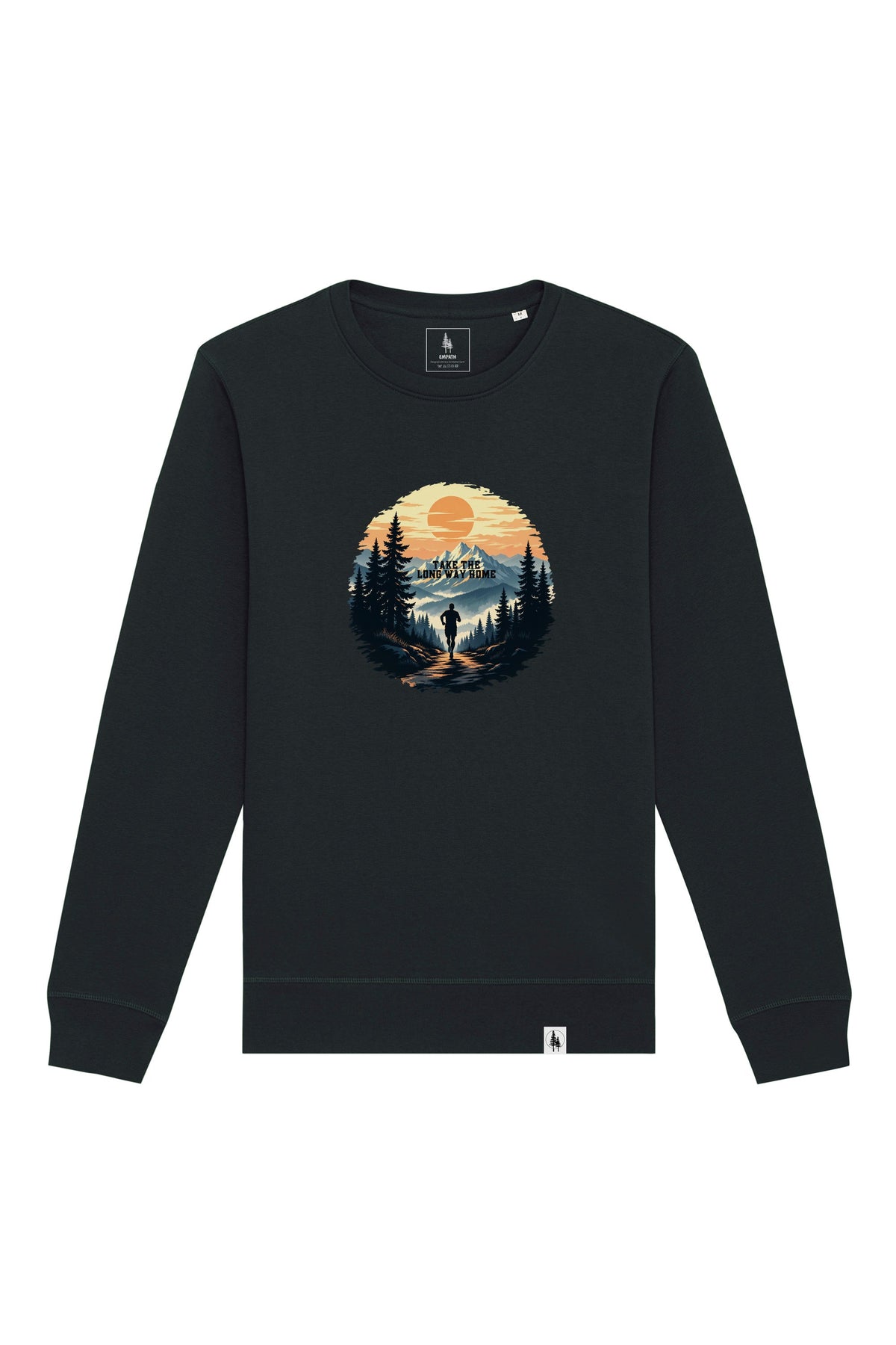 Bluza unisex Rolan, print Long way, Negru - față