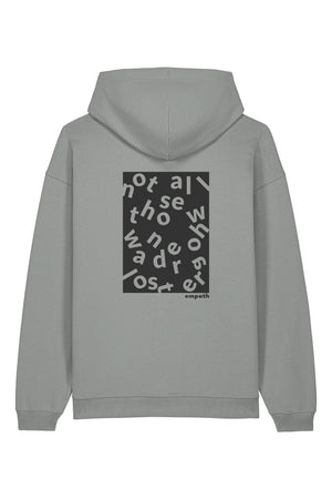 Hanorac oversized unisex Slam, print Not all those who wander are lost, Misty Grey - spate