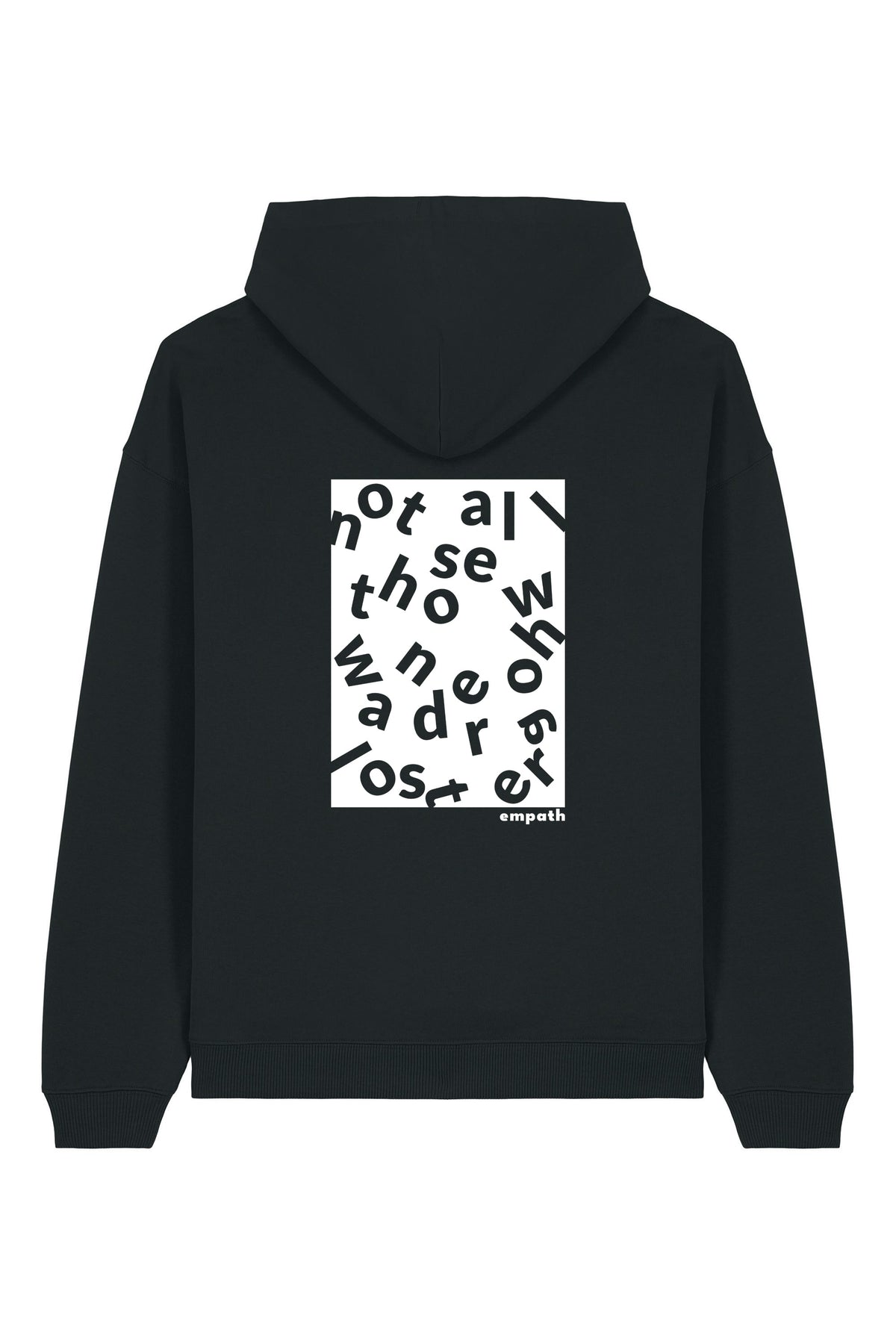 Hanorac oversized unisex Slam, print Not all those who wander are lost, Negru - spate