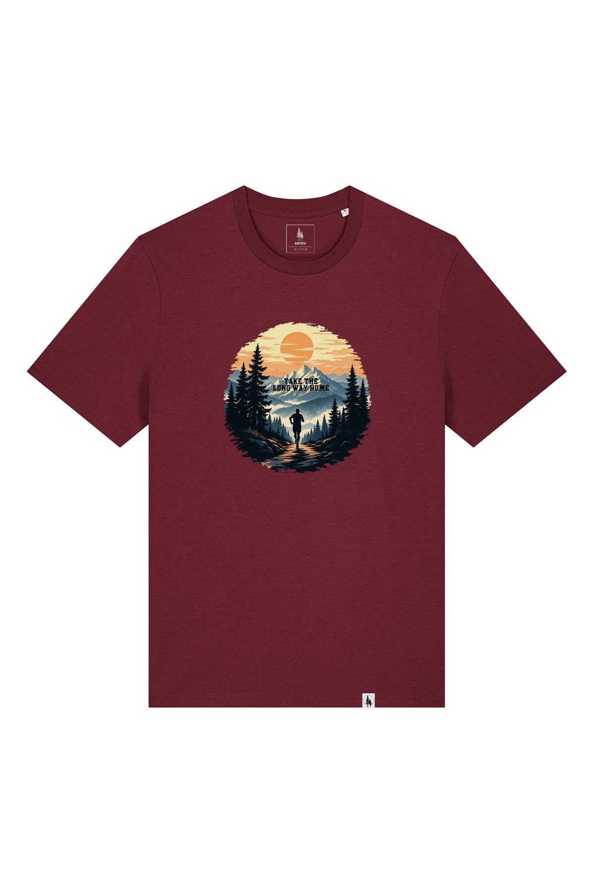 Tricou unisex Sting, print Long way, Burgundy - față