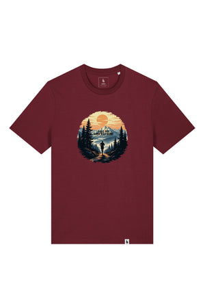 Tricou unisex Sting, print Long way, Burgundy - față