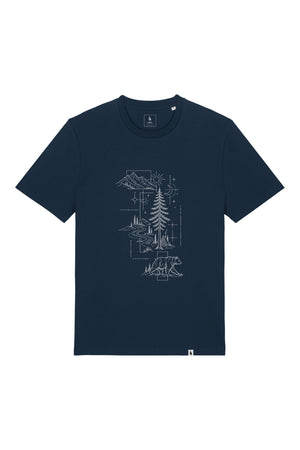 Tricou unisex Sting, print Line art nature, Navy - față