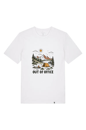 Tricou unisex Sting, print Out of Office, Alb - față