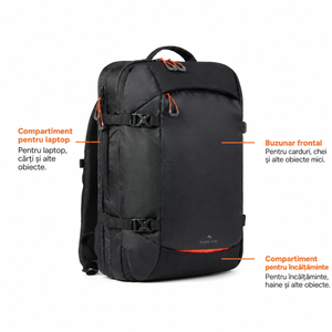 Rucsac de voiaj Nordic Drift RCS, 25L - compartimente și buzunare