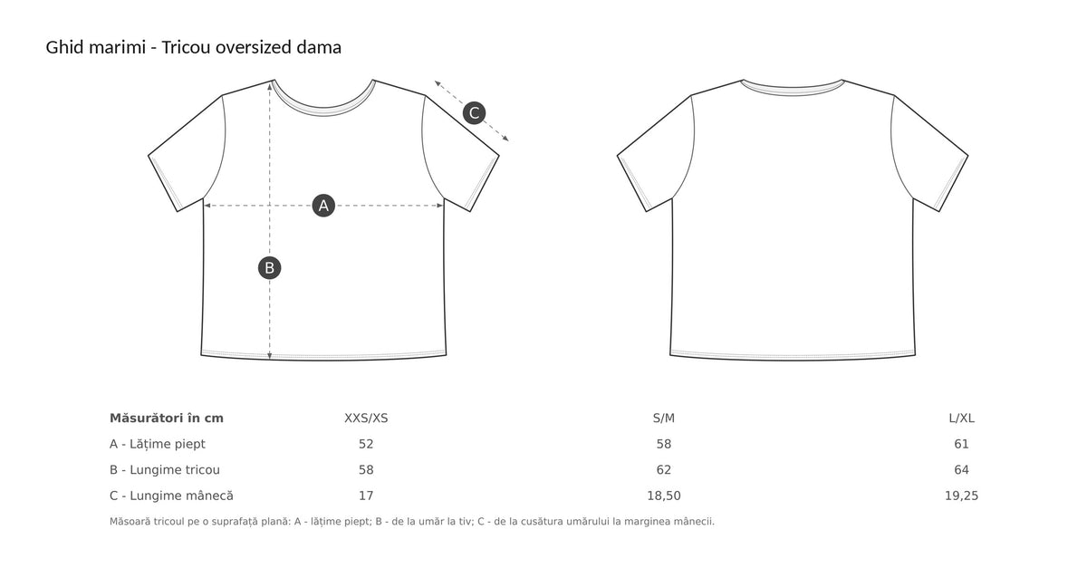Tricou oversized damă (XXS/XS, S/M, L/XL)