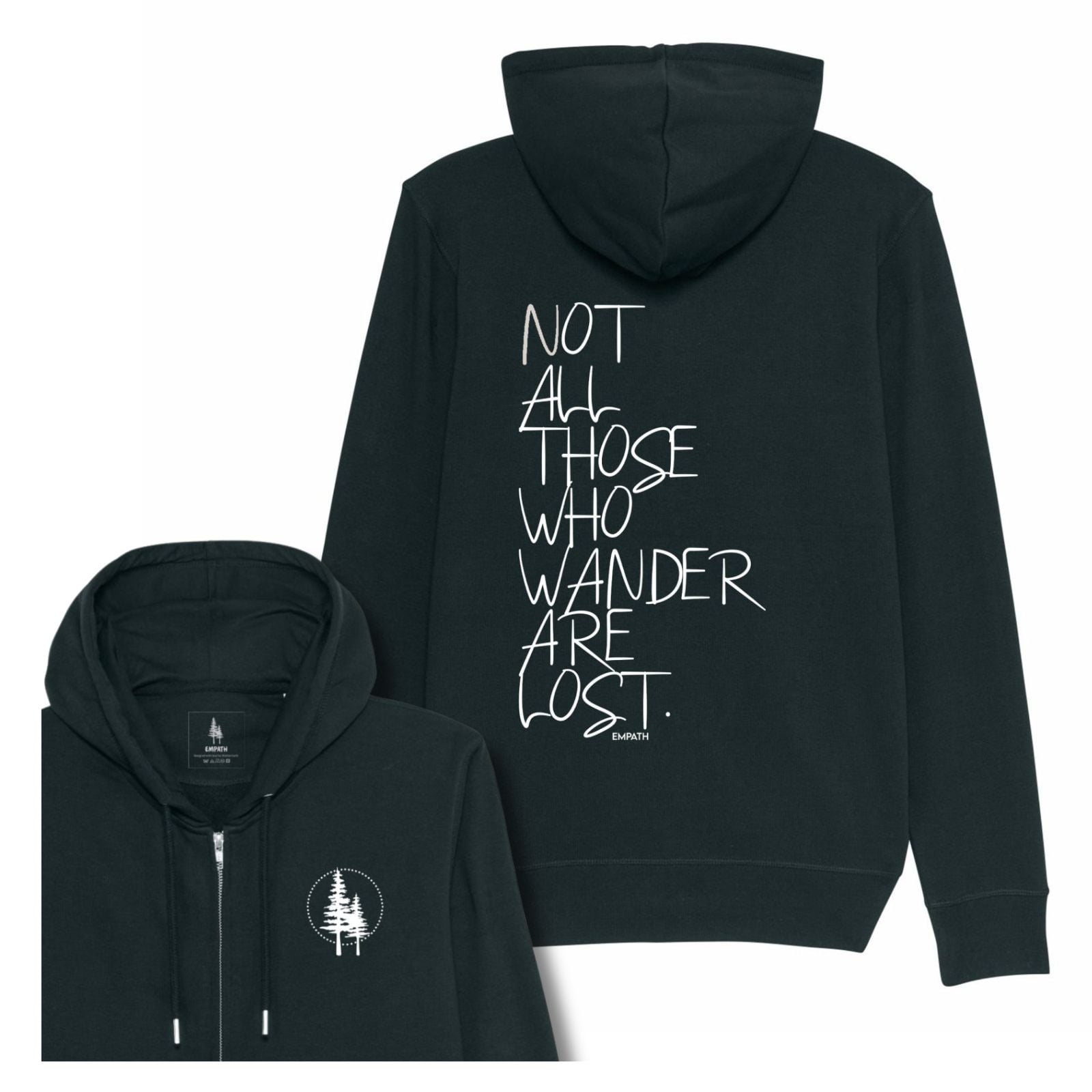 Hanorac subtire cu fermoar Conor, print Not all those who wander are lost